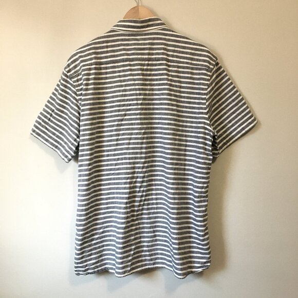 Black Brown 1826 Burton Grey and White Striped Button Down Casual Shirt - Picture 2 of 16